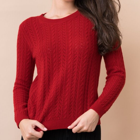 NWT! DongLi - 100% Cashmere Cable Knit Sweater - Red Multiple Sizes